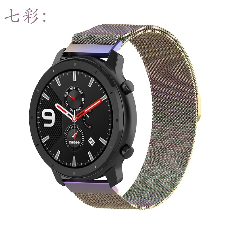 Ksadkvor for Xiaomi Mijia Amazfit GTR 42 47MM Wristband Strap Wrist Metal Milanese Loop Band with Screen Glass Protector Gift