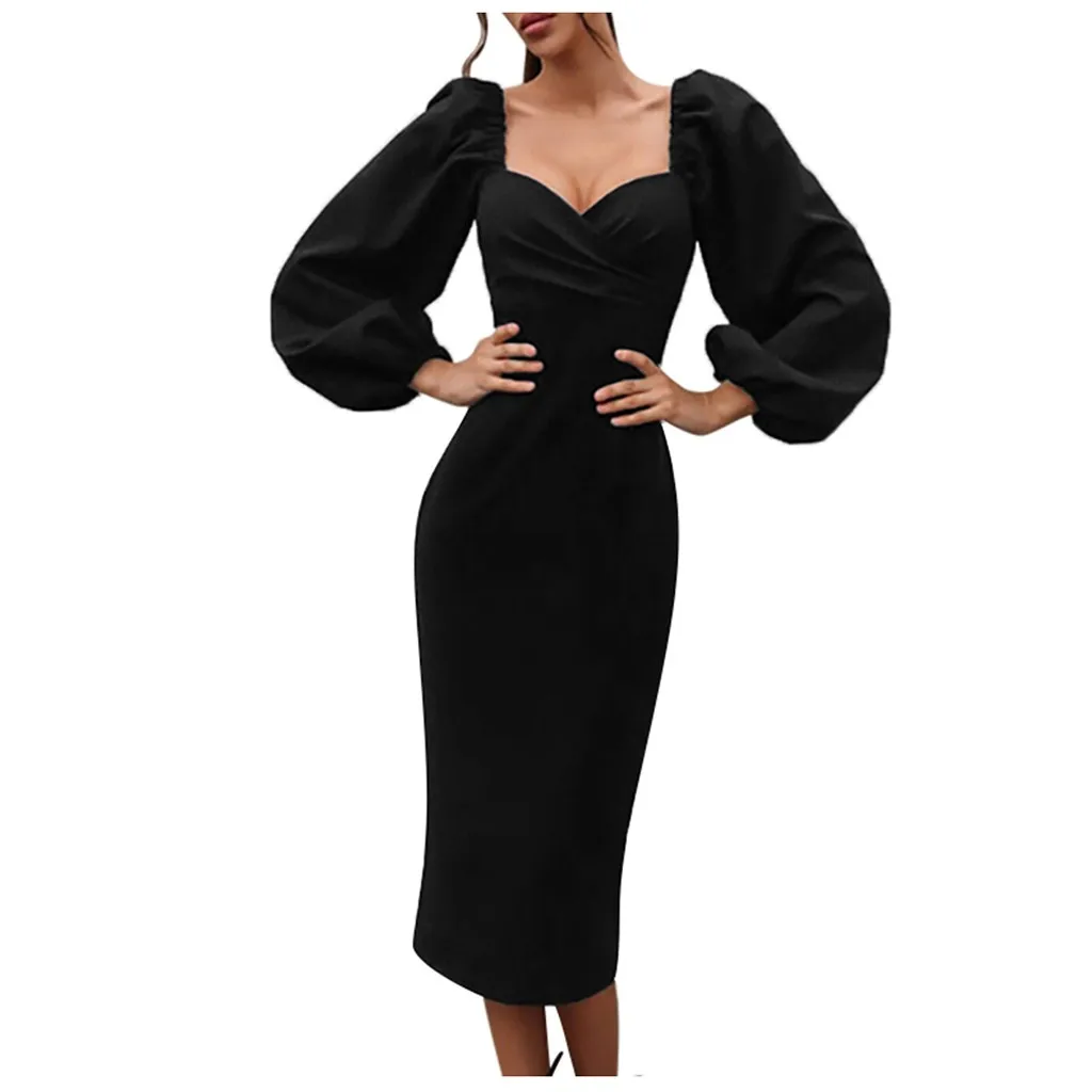 JAYCOSIN Sexy Dresses Women Evening Loose Sleeves Dress Autumn Winter Big Size Solid V-Neck Long Sleeve Womens | Женская одежда