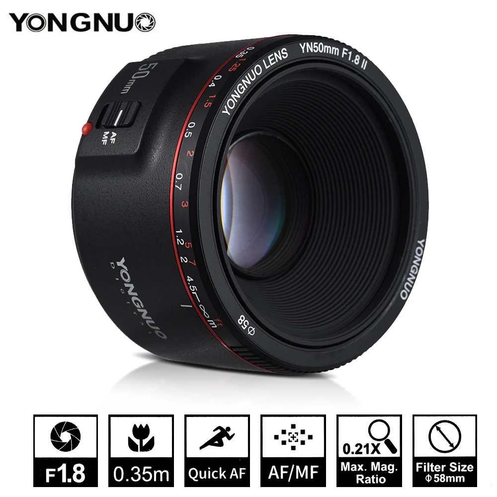 Объектив YONGNUO YN F1.8 II 50 мм линза с широкой диафрагмой автофокусировка эффект бокэ