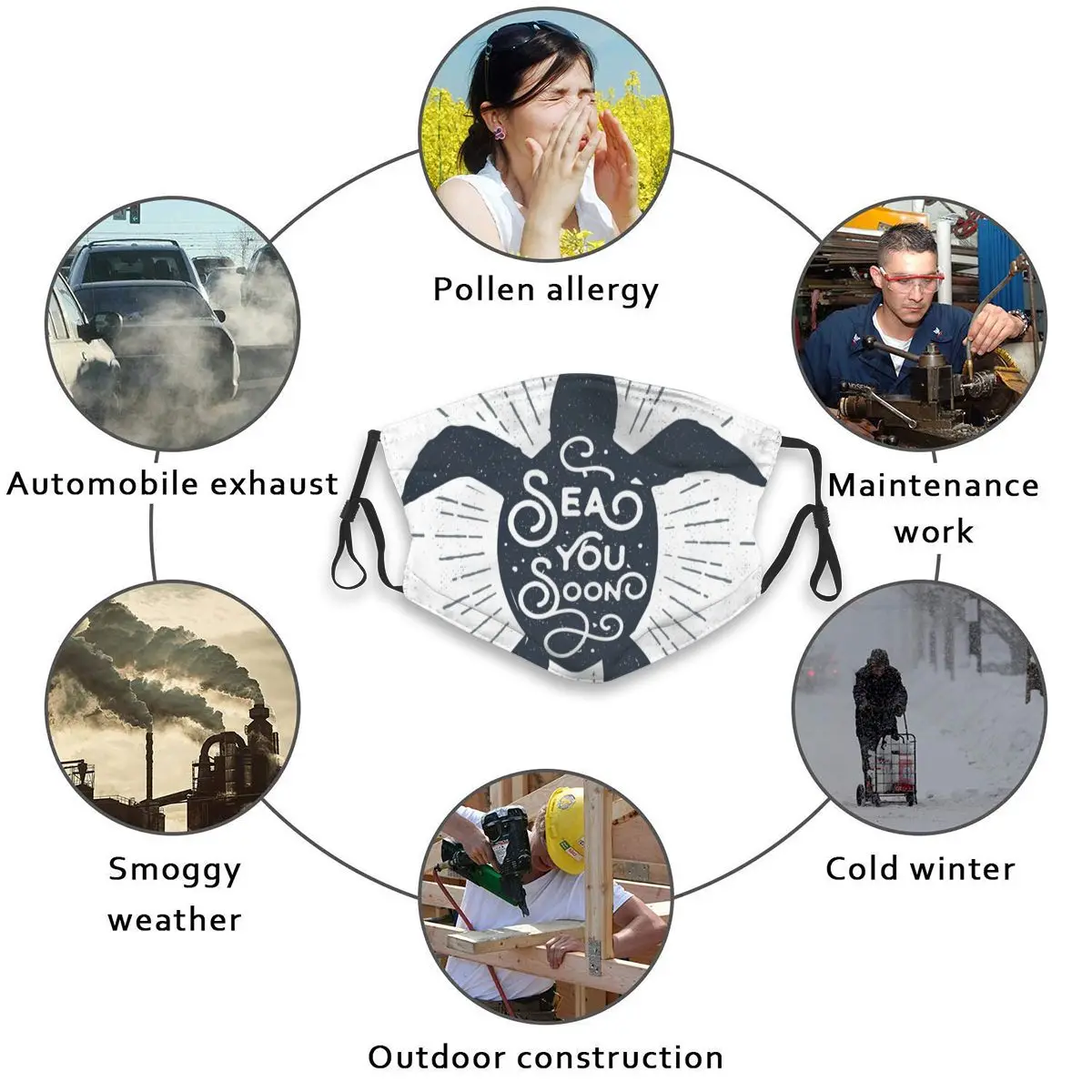 

Retro Badge With Sea Turtle Adults Mask With Replaceable Filter Dust Mask Face Mask