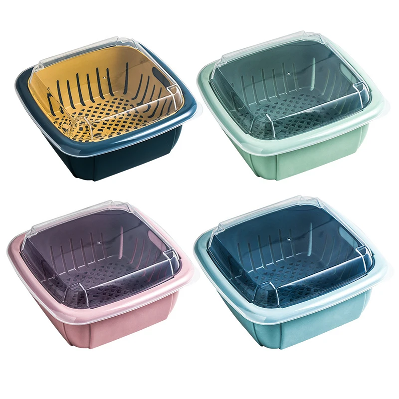 

Double-Layer Kitchen Drain Basket Fruit Vegetable Basket Storage Box Refrigerator Storage Crisper Organizer Containers With Lid