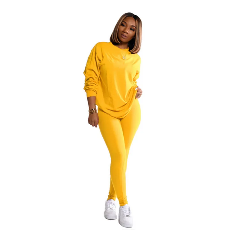 

Autumn Spring Tracksuit 2 Piece Pant Suits For Women Solid O Neck Long Sleeve Top And Pant Two Piece Sport Set Outwear Outfits