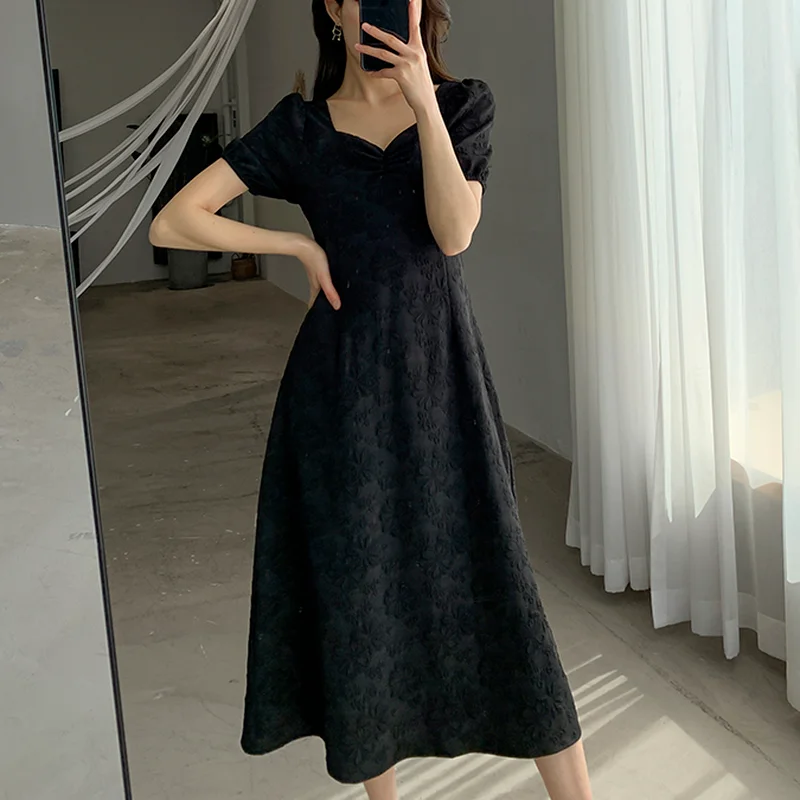 

Office Lady Black Long Dress Women Sexy Backless Designer Casual Dress Korean Vintage High Waist Slim Women Dress Summer 2021