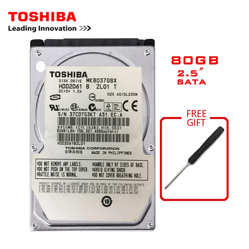 Внутренний жесткий диск TOSHIBA 80 ГБ 2 5 дюйма SATA 100 Мб/8 Мб 5400 об/мин 7200 об/мин| |