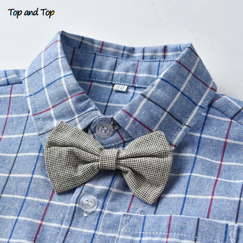 Топ и топ Осень-зима комплект одежды джентльмена для мальчиков хлопковая рубашка