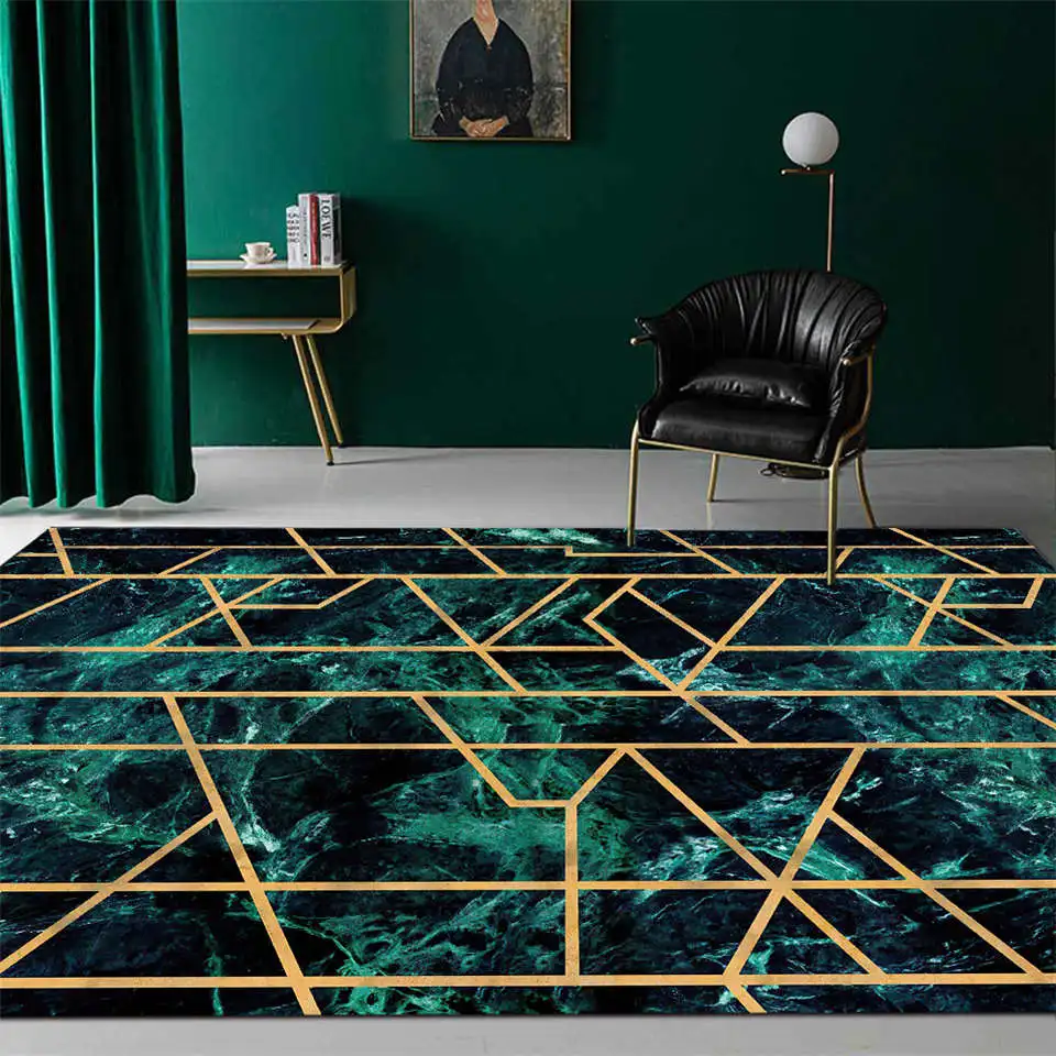 Emerald Green Marble Rug Living Room Large Luxury Decoration Nordic Area Rug For Bedroom Chair Floor Mat No-slip Kitchen Rug
