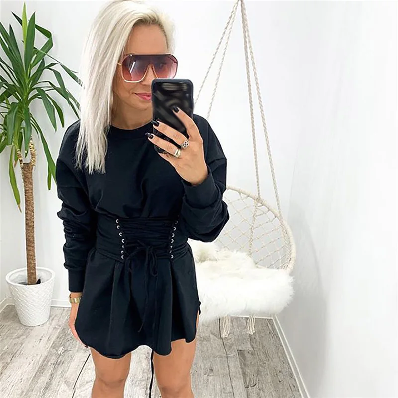 Элегантное женское платье с поясом Свободные повседневные женские платья