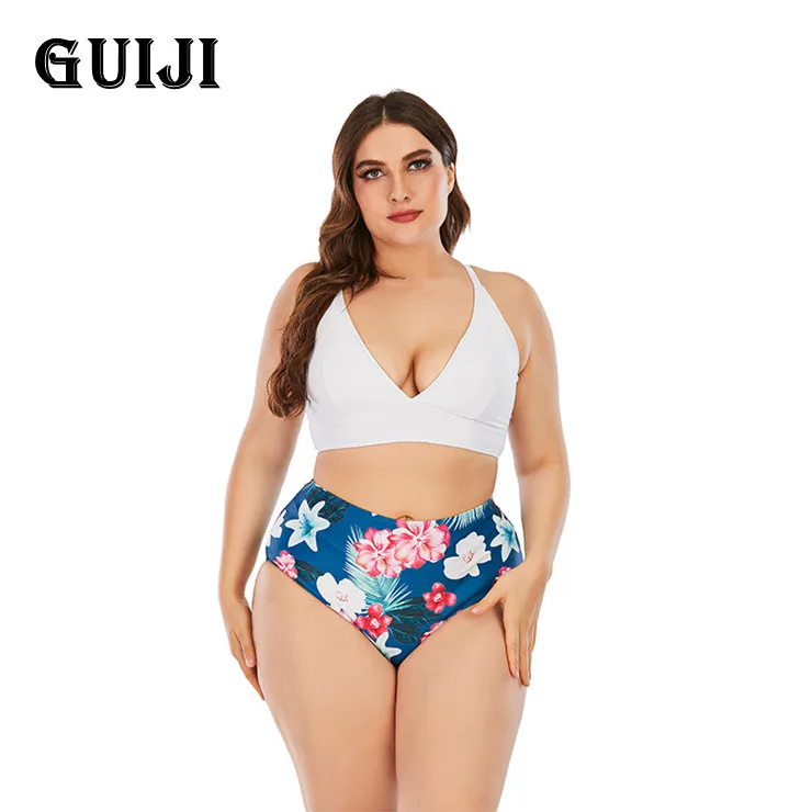

【GUIJI】Ready Stock 2021New Style Ladies Split Swimsuit Fat mm Bikini Swimwear Sexy Women's High Waist Female bikini Free Shippin