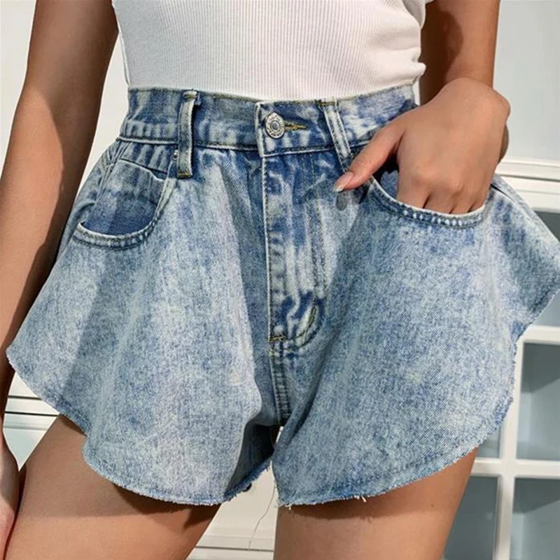 

Summer Women Denim Shorts Short Pants Pockets Fashion High Waist Casual Leg-Openings Short Jeans Sexy Streetwear Outfits Mini