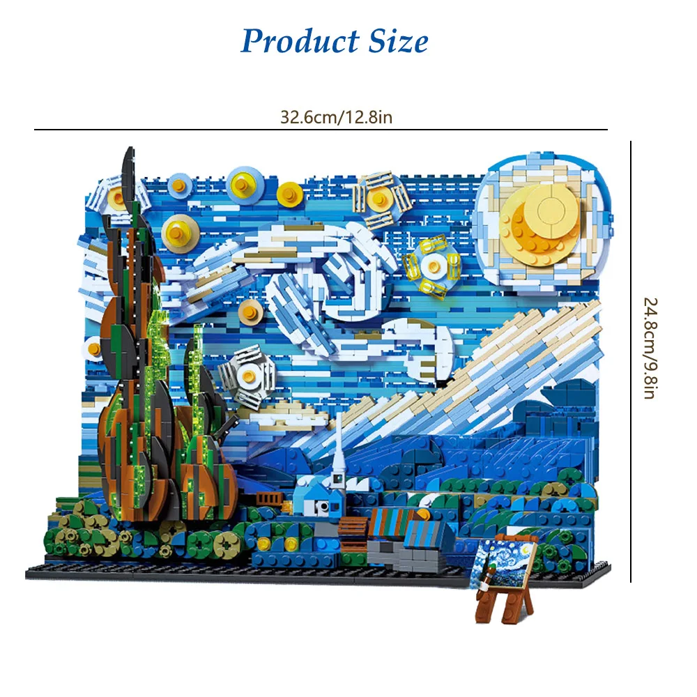 

1830 PCS MOC Ideas Pixel Art Mosaic Painting Building Blocks Set Creative DIY Starry Van Gogh Pixel Painting Bricks Toys Gifts