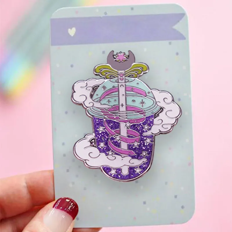 

Cartoon Moon With Hare Magic Wand Brooch Flash Star Milk Tea Badge Beautiful Animation Pin Enamel Pin Popular Accessories G
