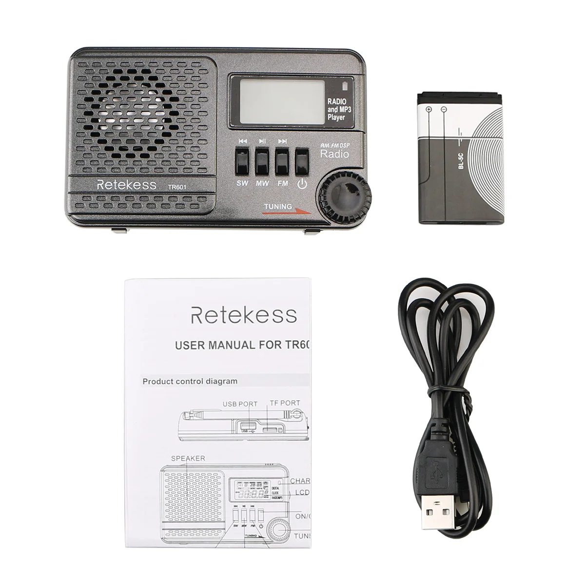 Retekess TR601 FM/AM/SW карманный радиоприемник цифровые часы DSP MP3 плеер выбор шага 9K/10K