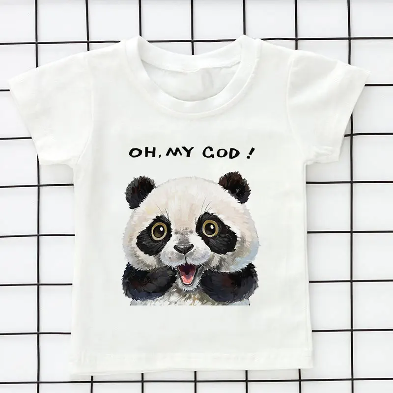 

New Summer Children's Clothing Cute Panda Kids Tshirt Fun Harajuku Baby Girl Tshirt Fashion Cartoon Round Neck Baby Boy Tshirt