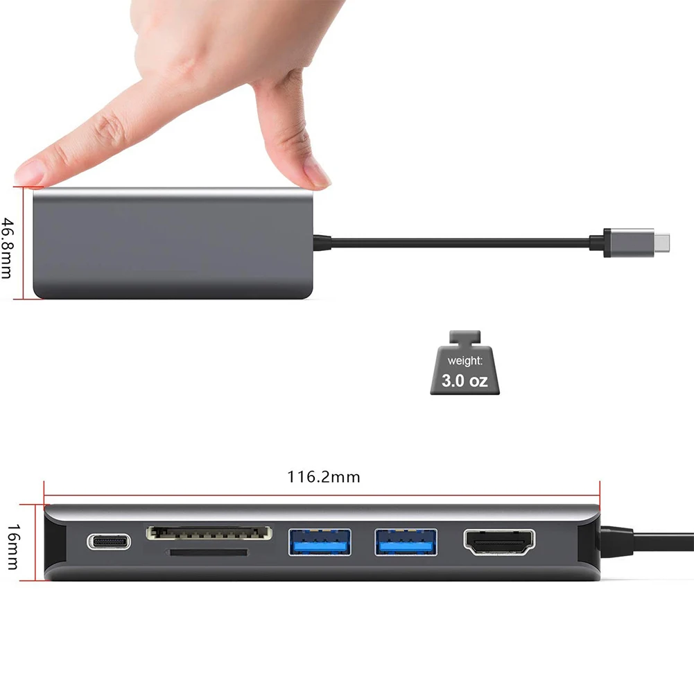 

7 in 1 Type-c to HDMI-compatible/USB 3.0 Hub/RJ45/PD/Micro-SD/TF Card Fast Charging Dock