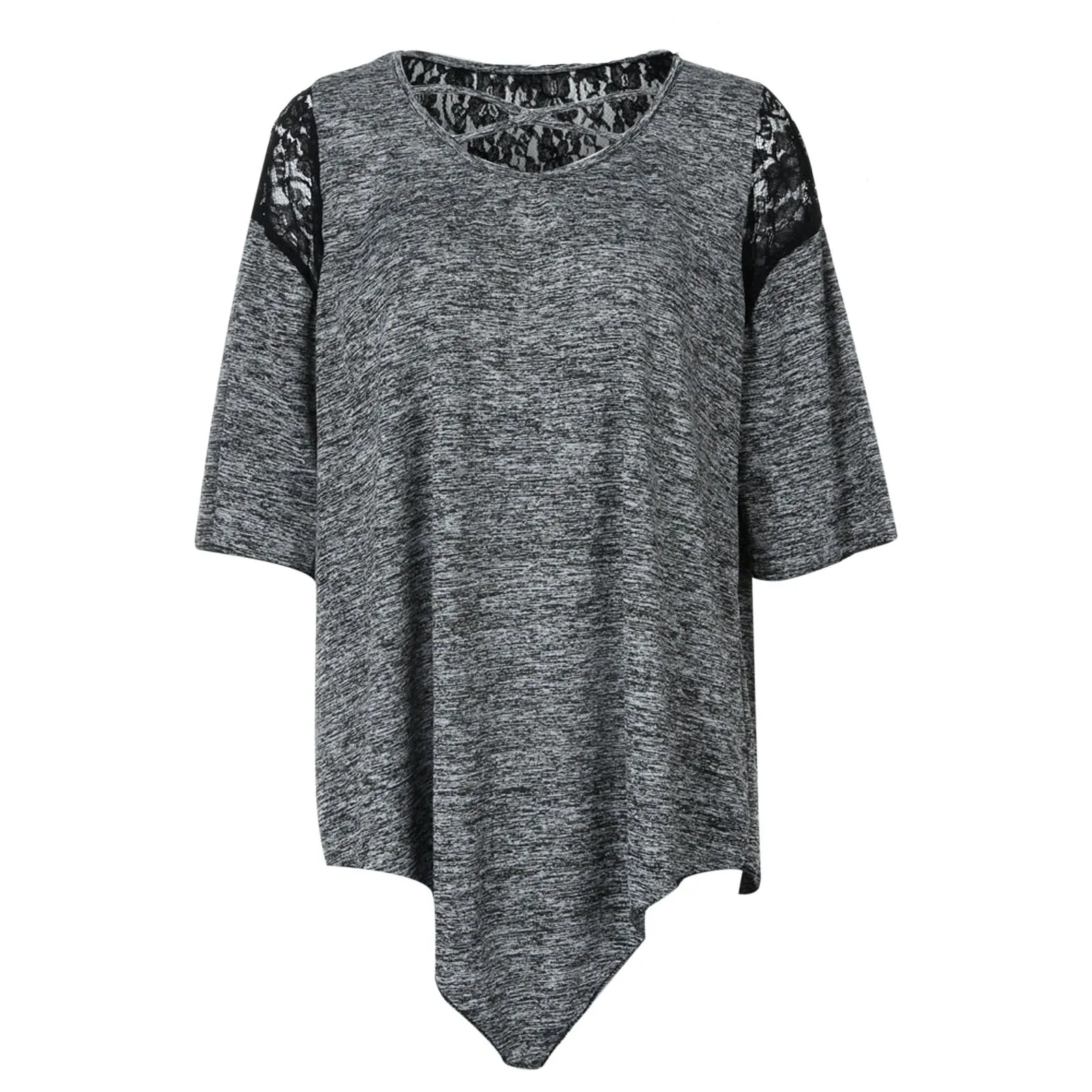 

Fashion Tops Women 2021 Summer Sexy V-Neck Plus Size Flare Lace Asymmetrical Tunic T-shirt Tops Blouses Femme