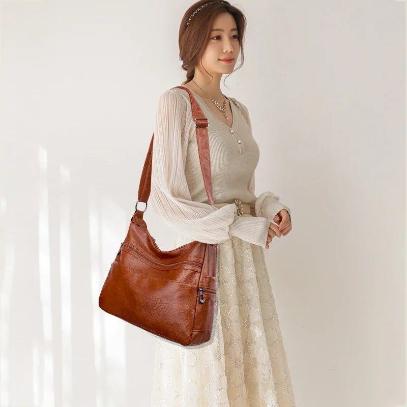 

Вместительная дамская сумка через плечо, роскошный мессенджер из искусственной кожи, винтажная Мягкая Повседневная Сумочка Хобо для девуш...