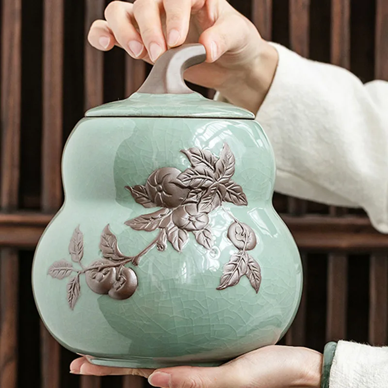 

Porcelain Tea Cans Sealed Moisture-Proof Storage Container Tank Embossed Spice Jar Bottle Coffee Organizer Candy Packing Pots