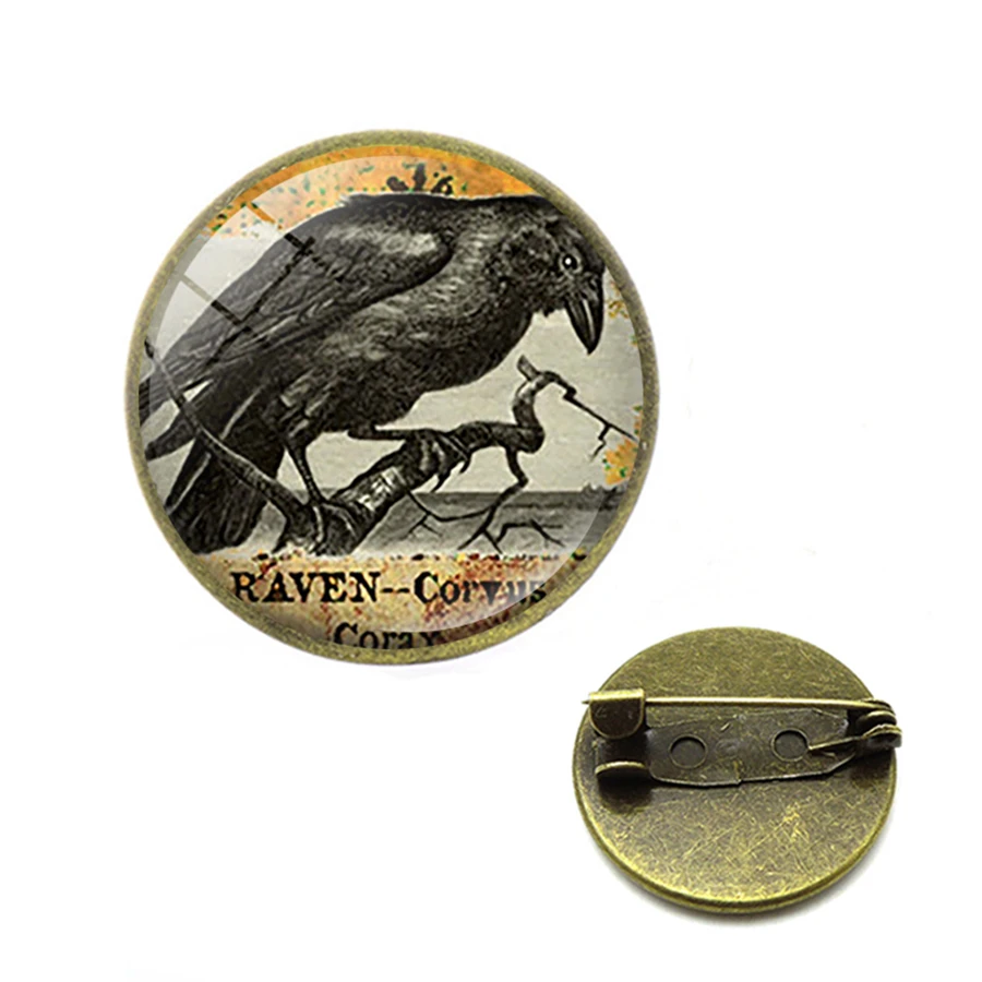 Черная птица броши черная Ворон отворот булавки жуткая фото стеклянный купол