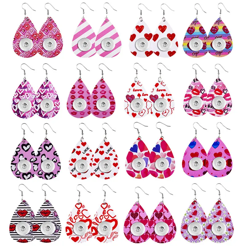 

water drop PU Leather 18mm Snap Button Jewelry earrings PU012