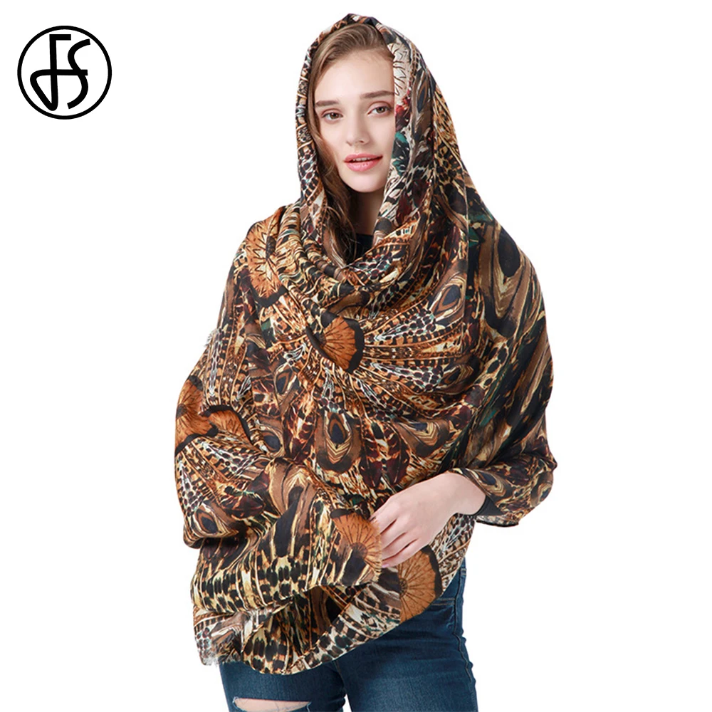 

FS Elegant Peacock Print Long Women Scarves Luxury Brand Designer Scarf Winter Warm Pashmina Blanket Wraps And Shawls Foulard