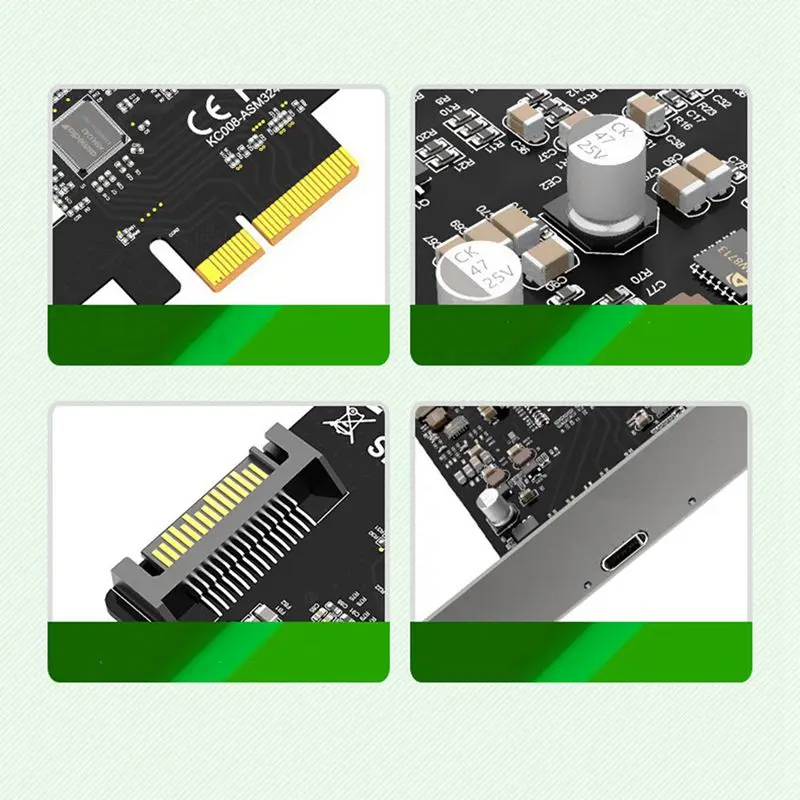 

USB 3.2 PCIE Raiser Card Gen 2 X2 Type-C Ports PCI-E PCI Express X4 SATA 15Pin Connector 20Gbps Add on Card
