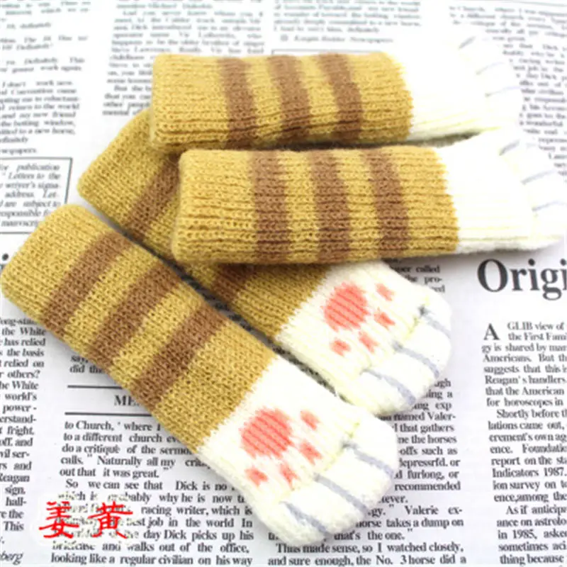 4pcs Chair foot cover Knitted Cat Paws Protective Desk Leg Socks Furniture Feet Sleeve Dining Table Floor Non-Slip Protector