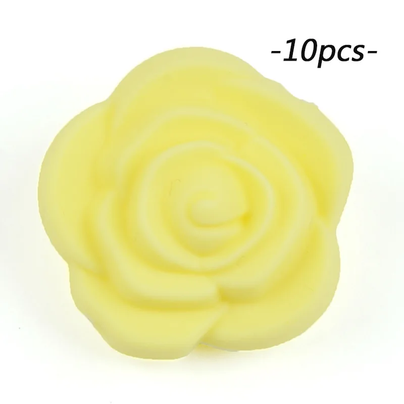 cream yellow LOFCA 10 шт Силиконовые Бусины розы пищевой силиконовый продукт для детей для изготовления ювелирных изделий Детская Соска-подвеска BPA бесплатные игрушки - Цвет: cream yellow
