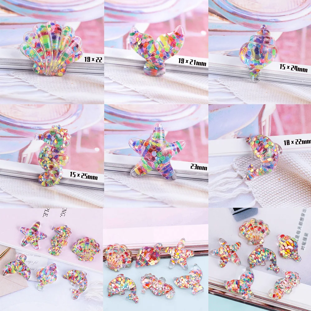 

Flat Back Resin Scrapbook Mixed Transparent Sequin Set Shell Seahorse Dolphin DIY Crafts Decorative Accessories