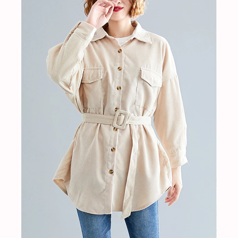 Новинка весны 2020 однобортная рубашка средней длины для женщин вельветовые топы с
