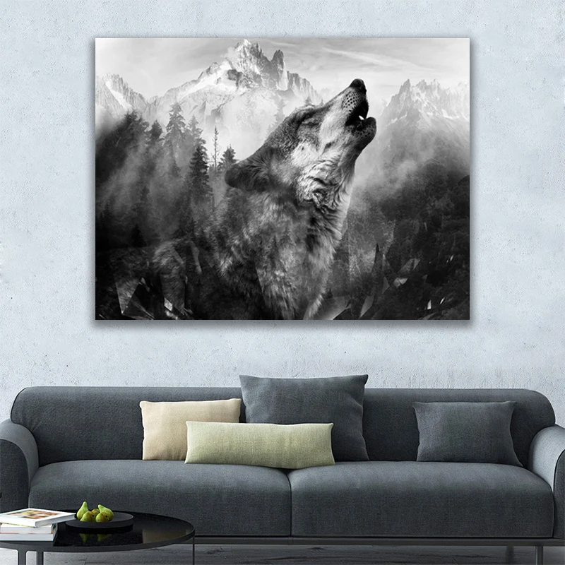 

Animal Wolf In Love Canvas Painting Living Room Decorative Posters And Prints Bedroom Black White Wall Picture Home Decor