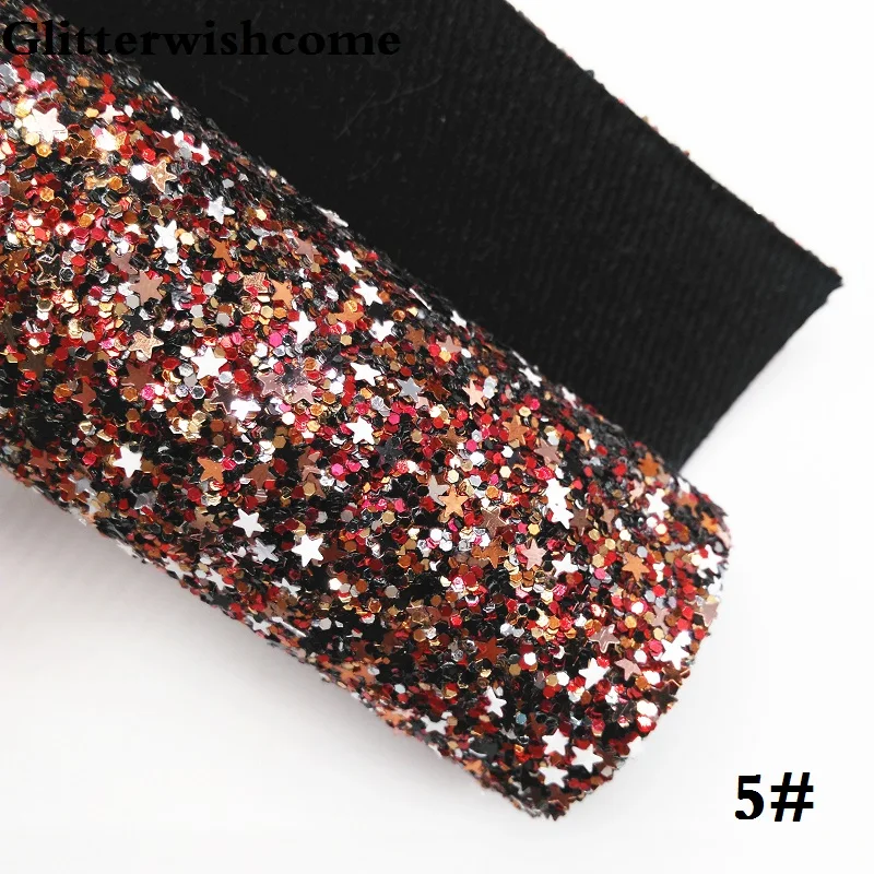 5 Glitterwishcome 30X134 см мини рулон синтетическая кожа, массивная блестящая кожа со звездами, блестящая ткань винил для бантов, GM035 - Цвет: 5