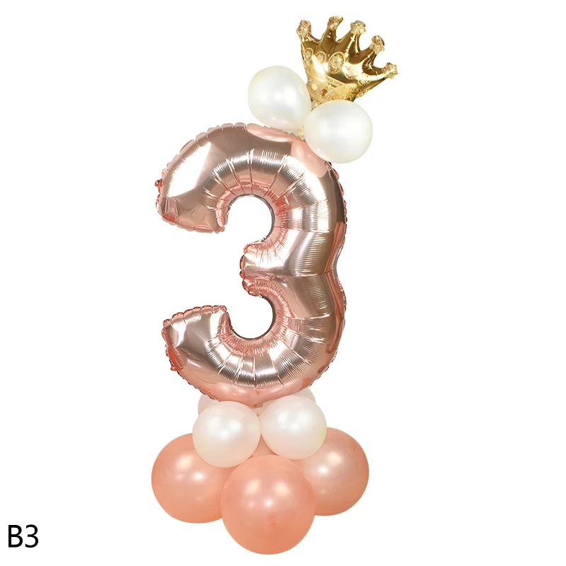 1 комплект из розового золота серии 32 дюймов номер Crown шар Фольга воздушных шаров из латекса одежда для свадьбы, дня рождения Декор Globos год Рождественский орнамент