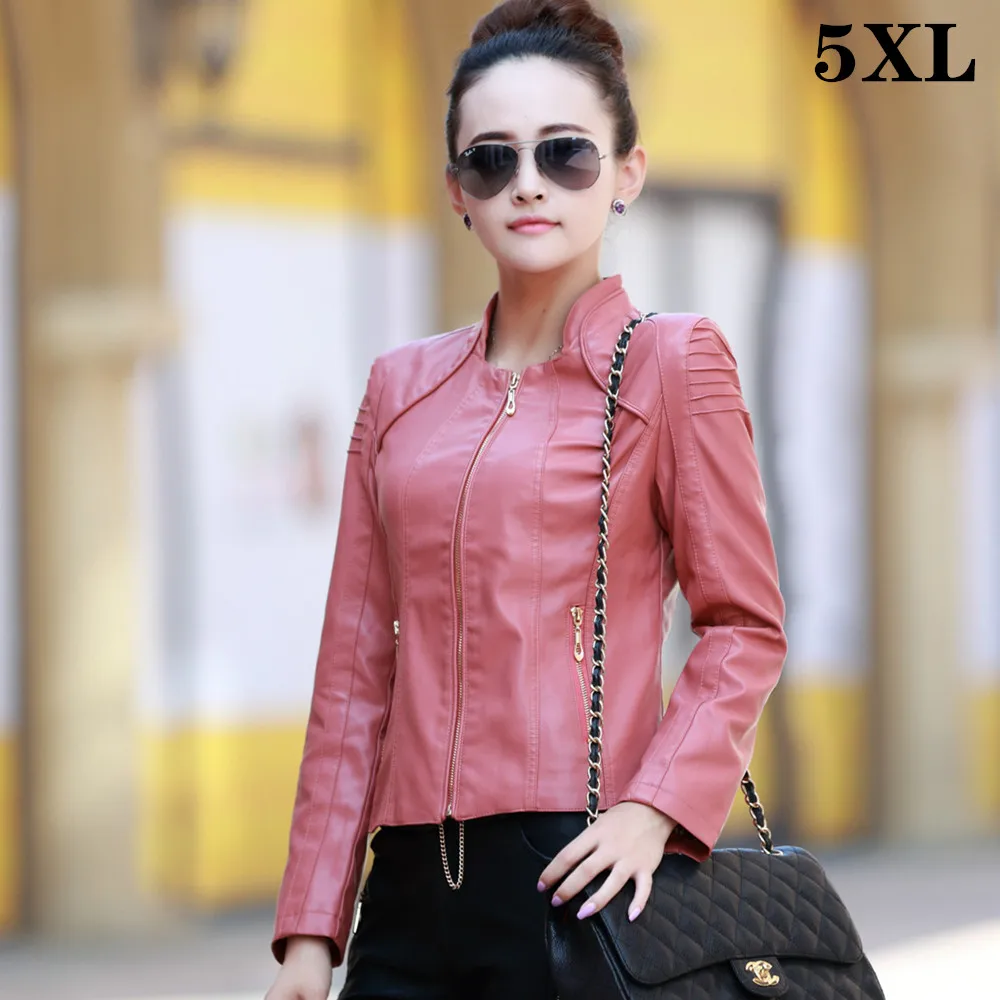 Осенняя Женская куртка из искусственной кожи больших размеров 5XL женская модная
