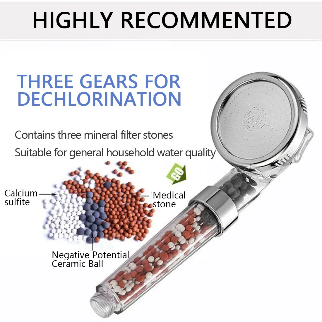 

3 Modes Adjustable High Pressure Shower Head Tourmaline Replaceable Filter SPA Shower Water Saving Switch Button Shower