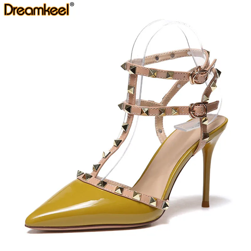 

Босоножки женские на высоком каблуке, пикантные сандалии с острым носком, туфли с заклепками, дикие дизайнерские, для ночного клуба, лето
