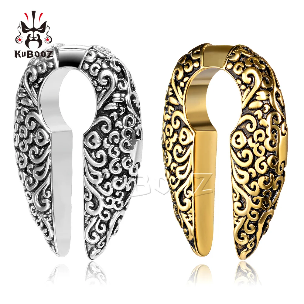 

KUBOOZ Trendy Popular Stainless Steel Gold Flower Pattern Ear Weight Body Piercing Jewelry Ear Clip Gauges Expanders Stretchers