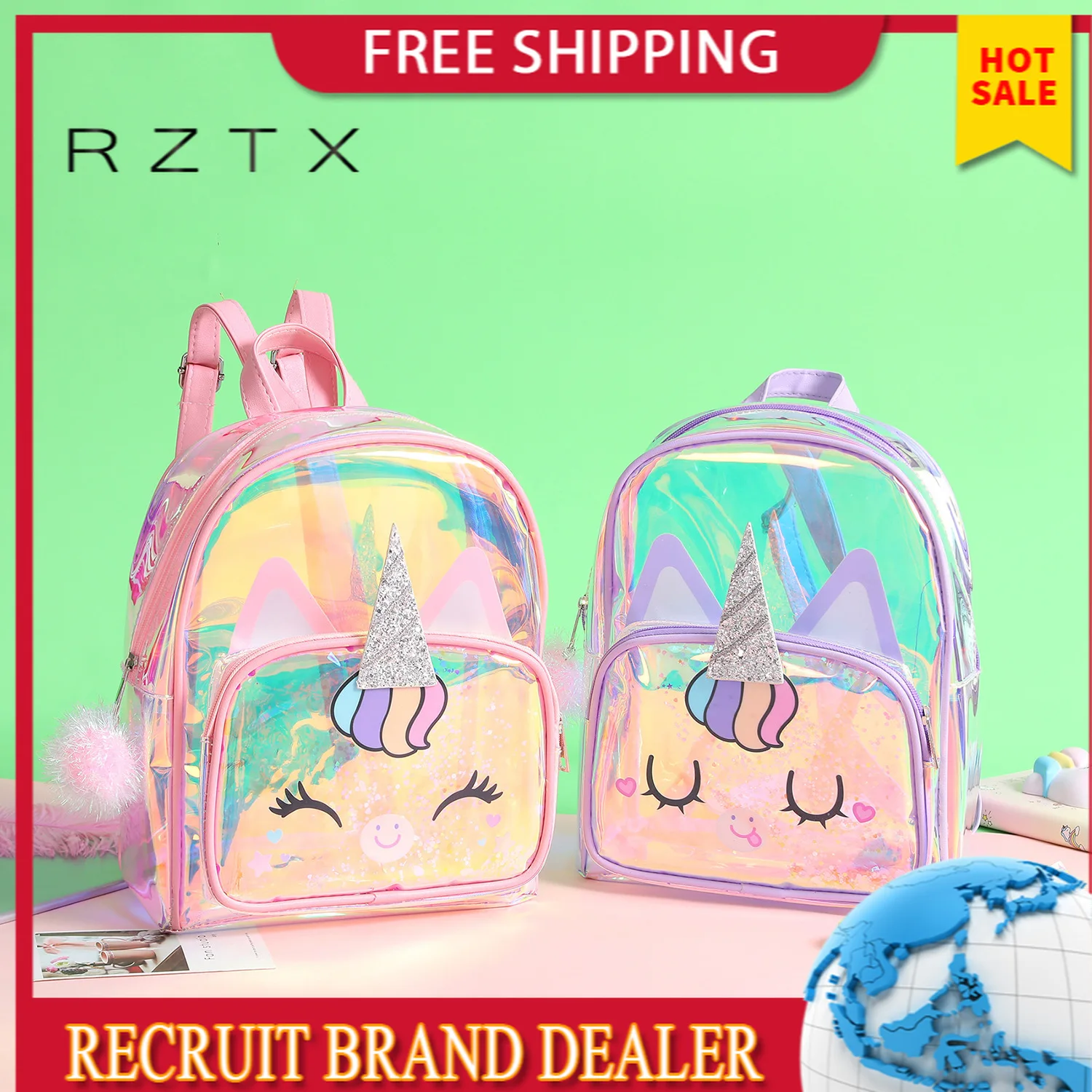 

2021 new Unicorn transparent backpack cartoon TPU children's laser colorful backpack girls' spring outing schoolbag
