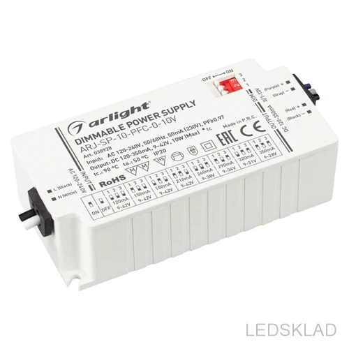 030928 Блок питания ARJ-SP-10-PFC-0-10V (10W 120-350mA) (ARL IP20 Пластик 5 лет)-1шт. Arlight | Лампы и