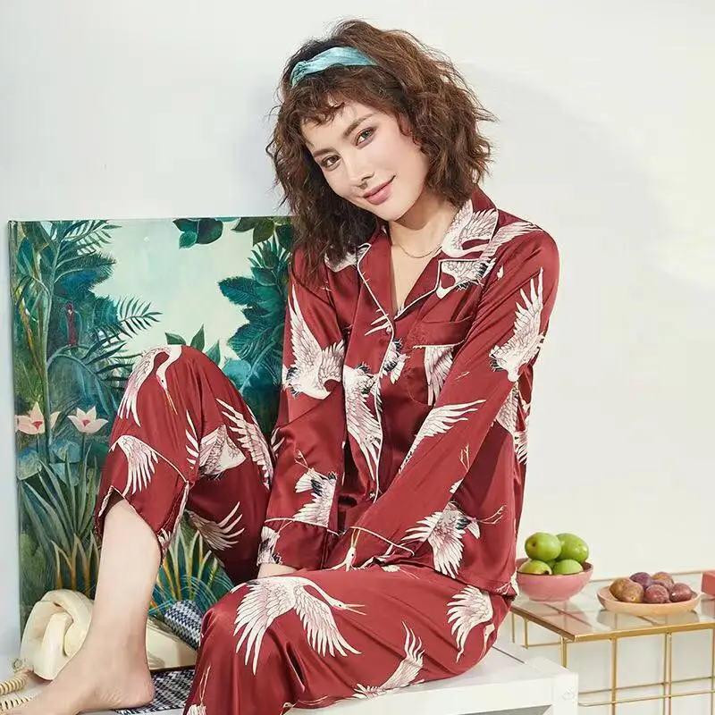 Осень 2019 женские пижамные комплекты с цветочным принтом модная роскошная