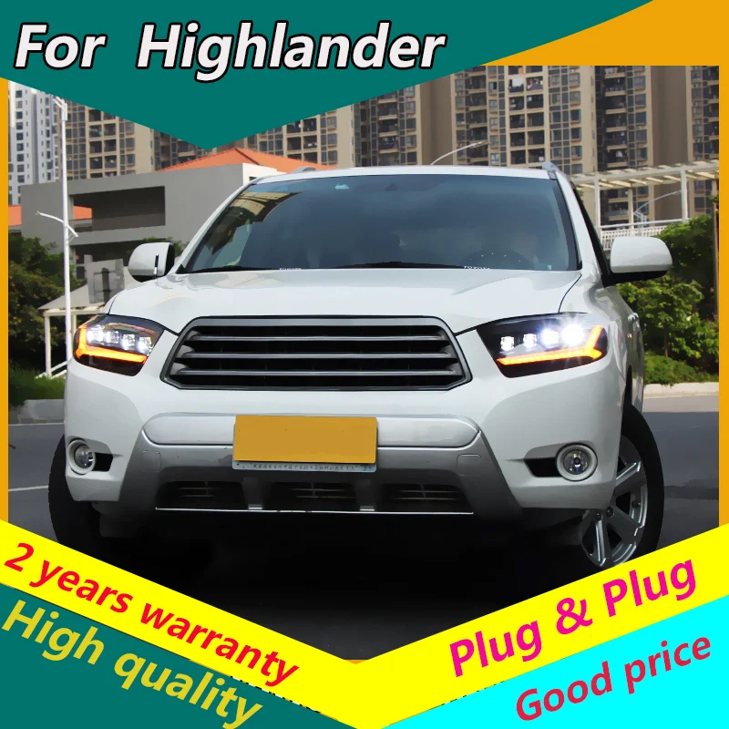 

Автомобильный стайлинг-для-фары Toyota Highlander 2009-2011, светодиодная фара DRL, двухлучевая, H7, ксеноновая Биксеноновая линза