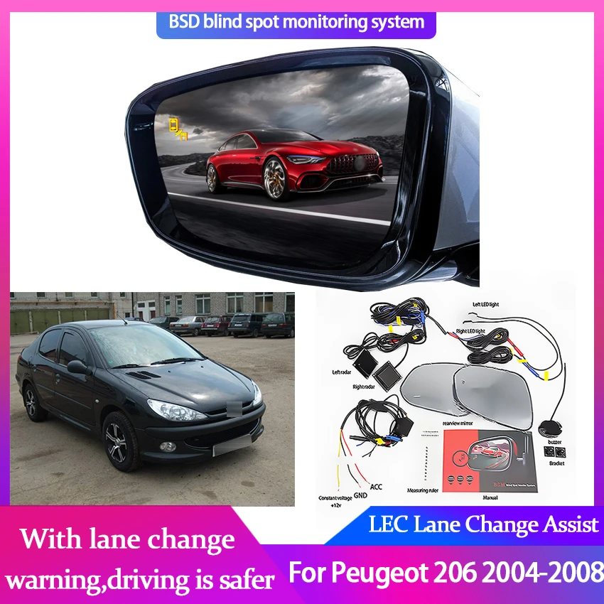 

Car Blind Spot Monitoring BSD BSA Radar Detection System Microwave Sensor for Peugeot 206 2004-2008 Assistant Driving Security