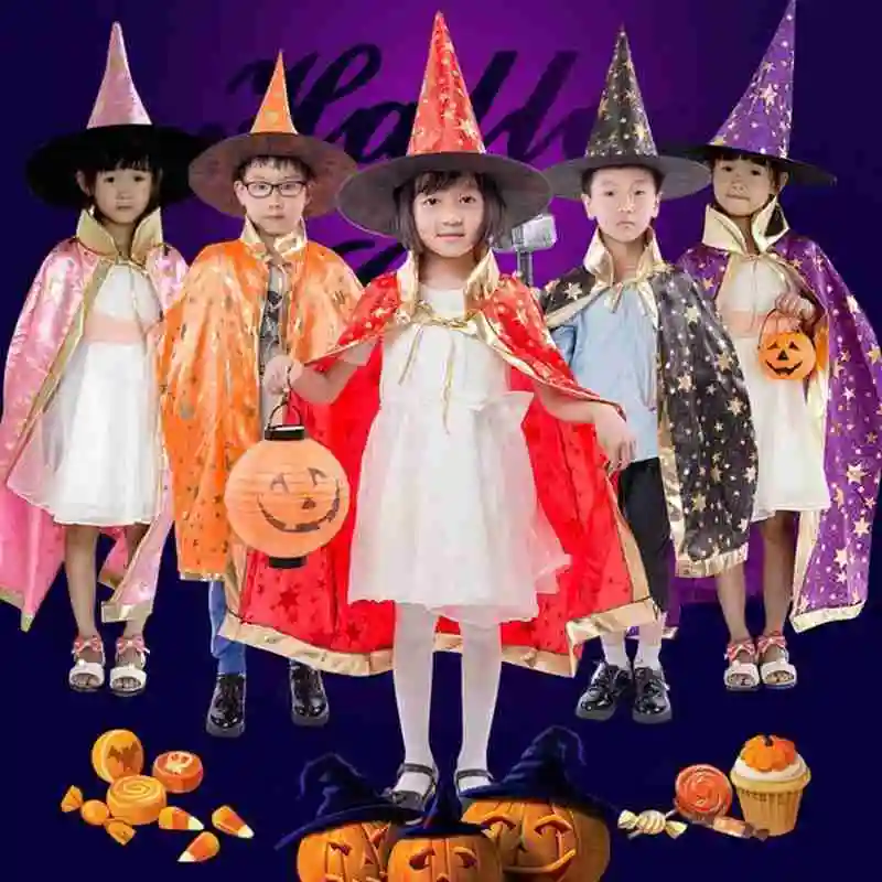

Halloween cloak children's performance costume little magician cloak suit hat five-star witch cosplay S4C8