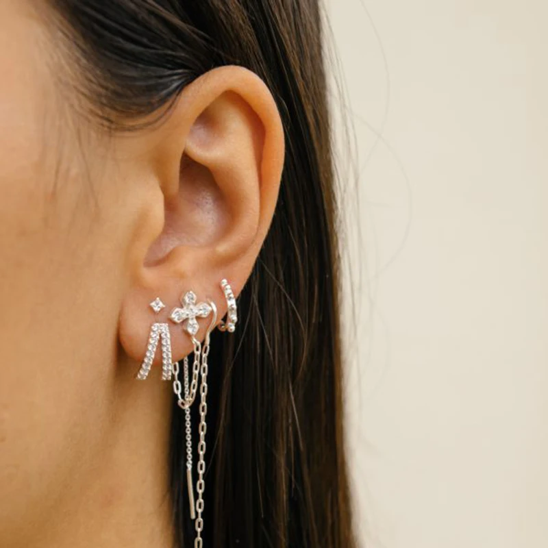 

AIDE 100% Real 925 Sterling Silver Double Layers Stud Earrings for Women Cute Zircon Piercing Earring Earings Jewelry kolczyki