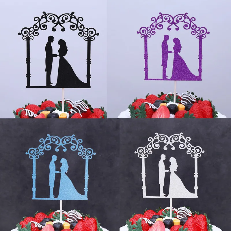 Свадебные Блестящий Топпер для торта в виде жениха и невесты торт капкейка