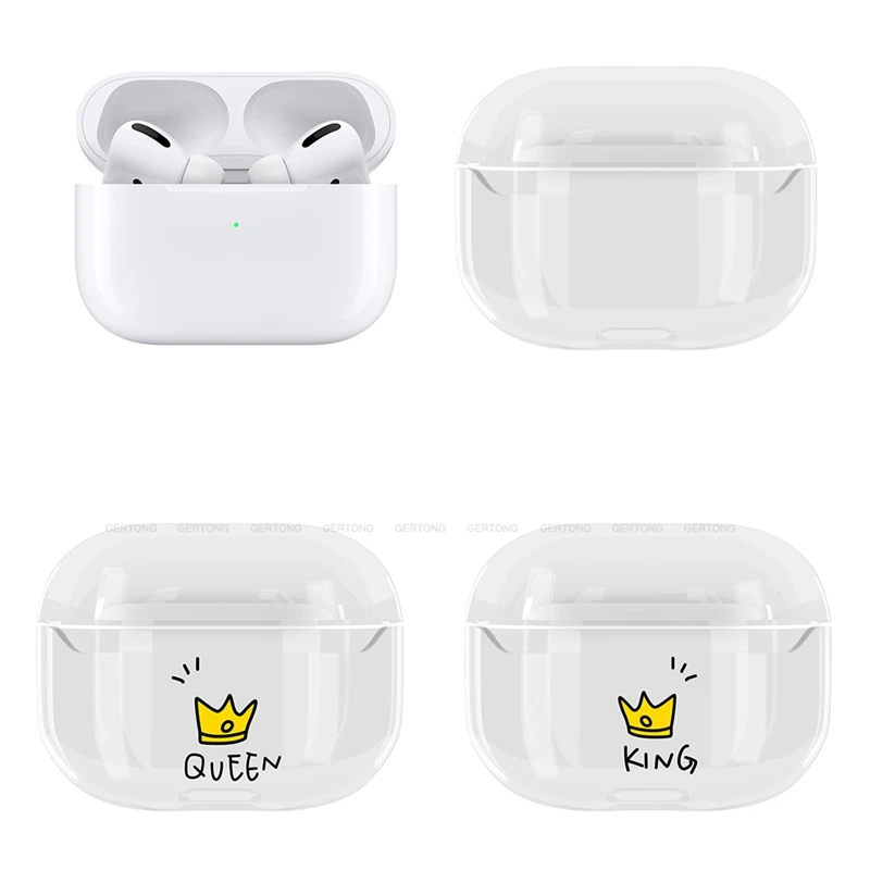 Чехол для Apple Airpods Pro жесткий прозрачный чехол с изображением милого короля и