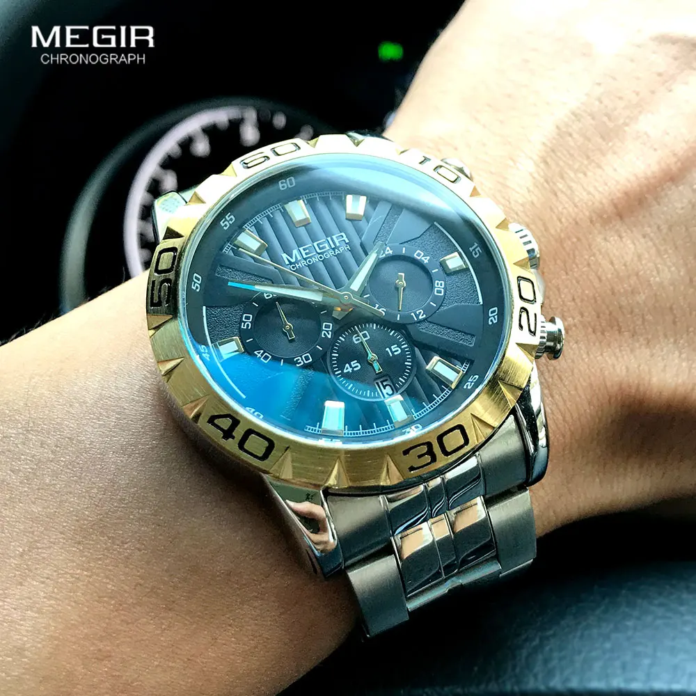 MEGIR Men's Business Chronograph Quartz Watches Waterproof Luminous Army Wristwatch Watch Man Relogios Masculino Clock 2087 Gold |