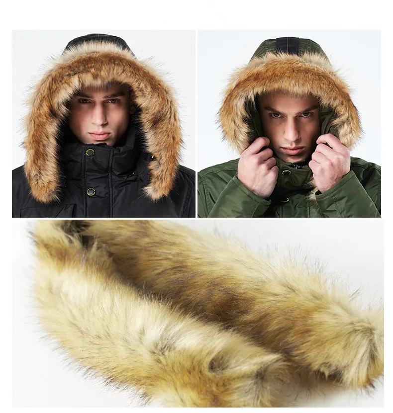 Мужская зимняя пуховая куртка с воротником из искусственного меха длинная