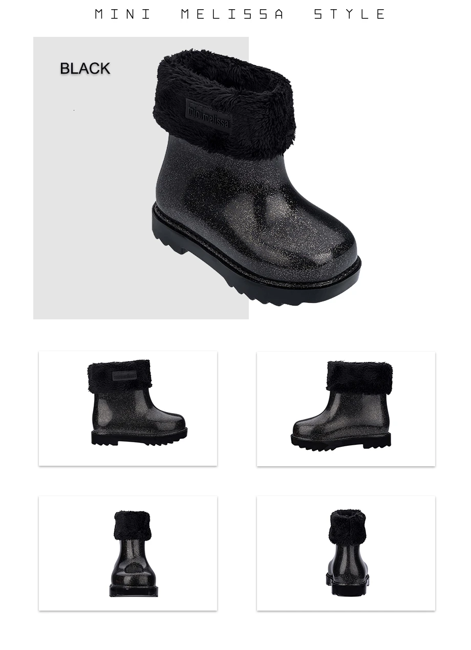 Mini Melissa/зимние теплые ботинки для девочки, зимние ботинки для мальчика для детей, г. Новая детская обувь принцессы для малышей Милая нескользящая обувь на плоской подошве для маленьких девочек