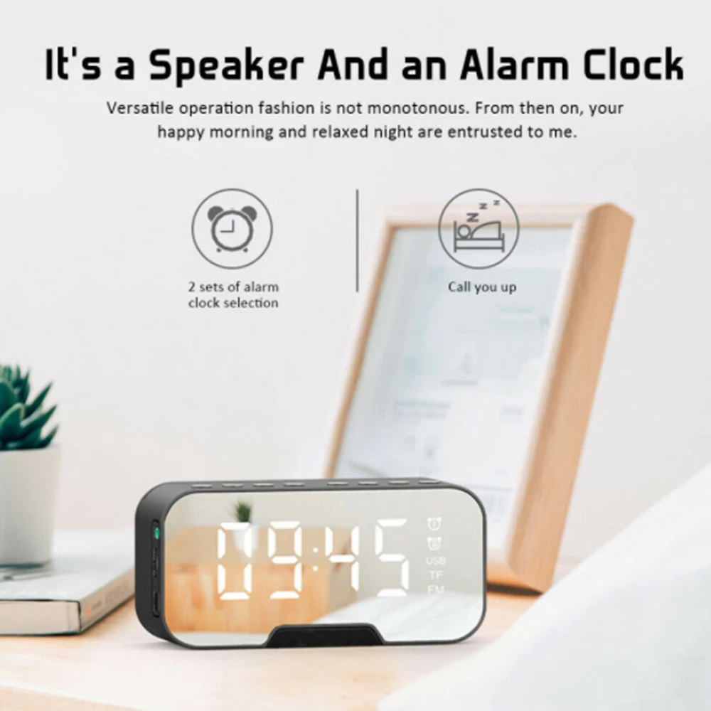 

Multifunction BT Digital Alarm Clock Desk Table Clock LED Mirror Bluetooth Speaker With Radio for Kids Bedroom Home Decor
