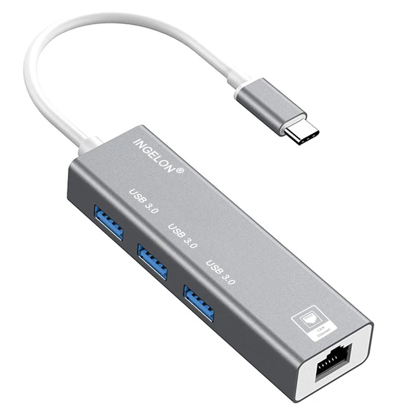 Ingelon type C концентратор USB 3,0 MicroSD/SDHC USB C к 4K HDMI RJ45 к type C для MacBook Pro адаптер 1" 15" 5 Гбит/с OTG концентратор - Цвет: Gray TC15